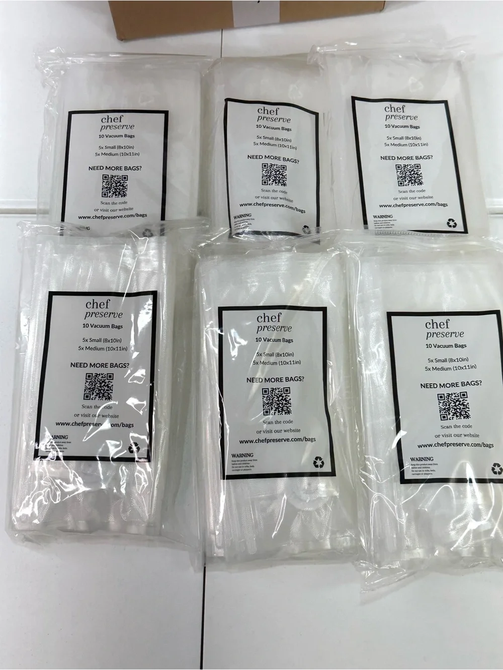 Chef Preserve Vacuum Storage Bags - Clear White (6 Pack) 60 bags total